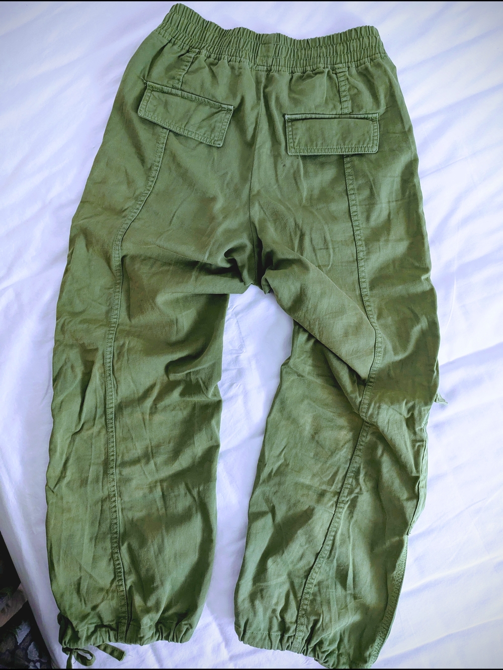 Bershka Green Cargo Elastic Waistband Jogger Pants Wide Leg S/P